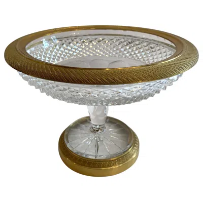 Pre-owned Baccarat Wonderful French Gilt Bronze Cut Crystal Ormolu Pedestal Bowl  Compote In Gold