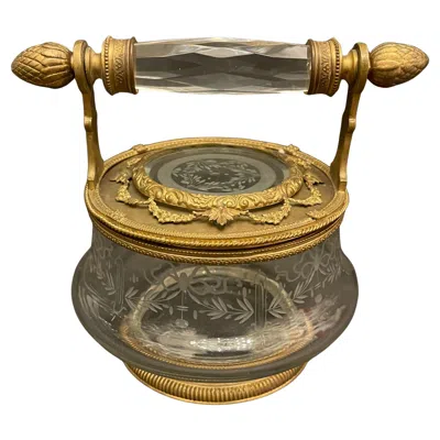 Pre-owned Baccarat Wonderful French Ormolu Mounted Crystal Bronze  Casket Jewelry Box In Gold