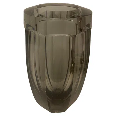 Pre-owned Baccarat Wonderful Mid Century Modern Smoke Art Glass Crystal Large Thick Panel Vase In Black