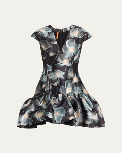 Bach Mai Floral Print Flared Mini Dress In Black