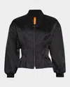 Bach Mai Nipped-waist Peplum Silk Bomber Jacket In Black Double Organza