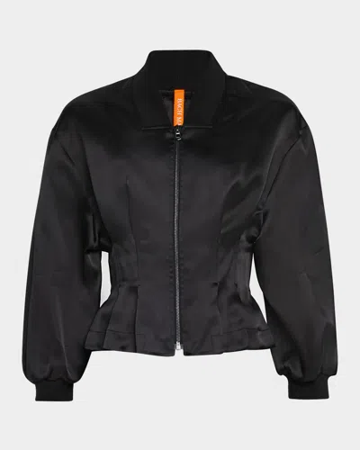 Bach Mai Nipped-waist Peplum Silk Bomber Jacket In Black
