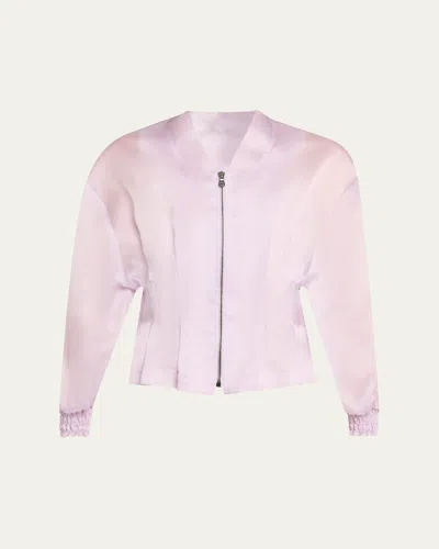 Bach Mai Nipped Waist Sheer Silk Bomber Jacket In Lavender