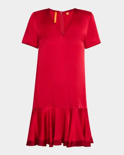 Bach Mai Short Sleeve V Neck Babydoll Flounce Dress In Red Bordeaux Cady