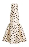 Bach Mai Strapless Silk-blend Volant Bustle Gown In Neutral