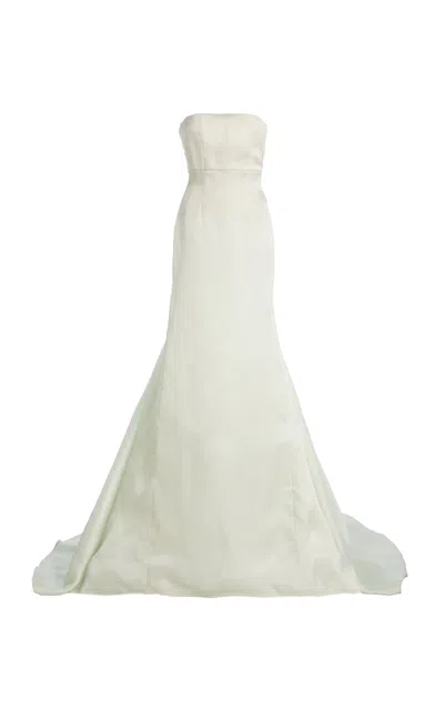 Bach Mai Strapless Silk Gown With Full Train In Multi