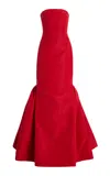 Bach Mai Strapless Silk Volant Bustle Gown In Red