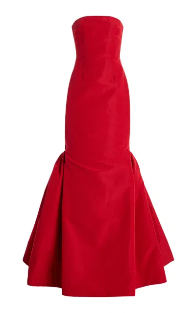 Bach Mai Strapless Silk Volant Bustle Gown In Red