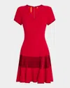 Bach Mai V Neck Short Sleeve Flounce Dress In Red Cady Bordeaux Cady