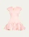 Bach Mai Volant Satin Flared Mini Dress In Ice Pink