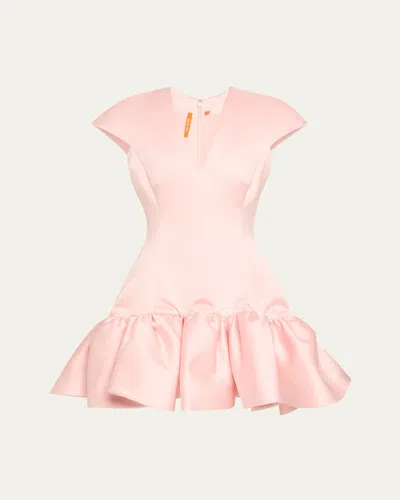 Bach Mai Volant Satin Flared Mini Dress In Ice Pink