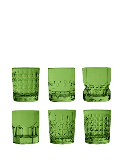 Baci Milano™ Geometric-pattern Glasses (set Of Six) In Green