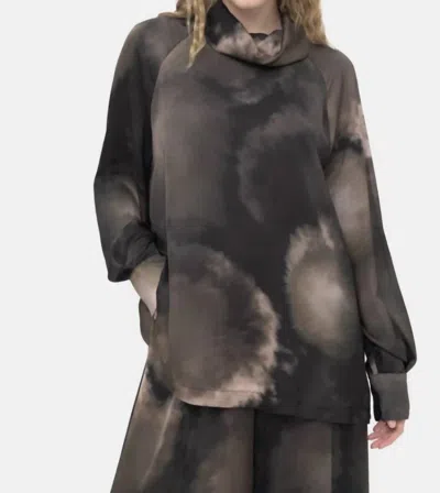 Baci Tie-dye Cowl Neck Shirt In Multi Brown In Gray