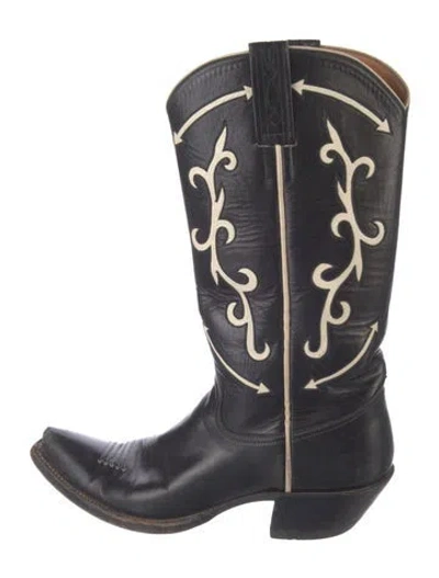Pre-owned Back At The Ranch Leather Colorblock Pattern Western Boots In Blue