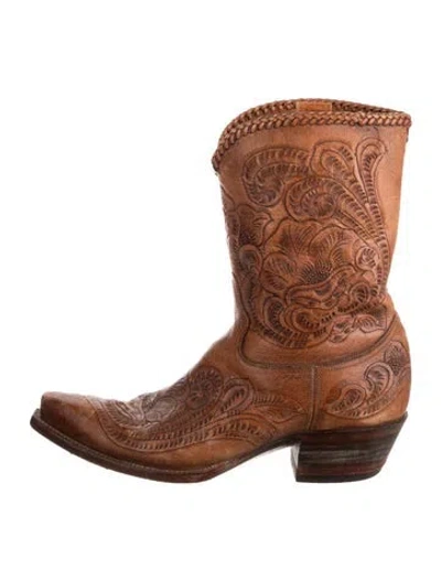 Pre-owned Back At The Ranch Leather Western Boots In Brown