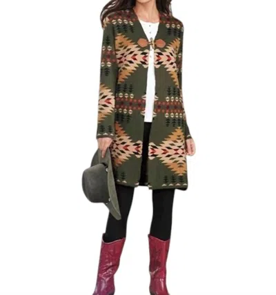 Back In The Saddle Sendero Long Cardigan In Green In Multi