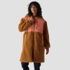 Backcountry Mixed Fabric Fleece Long Coat In Orange