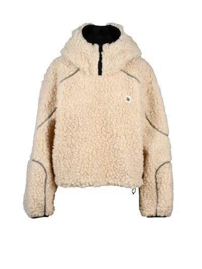 Bacon Cropped Cream Fleece Sweatshirt With Textured Fabric And Hood In Neutral