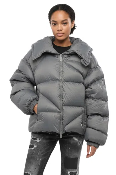 Bacon Double B Hooded Puffer Jacket In Gray