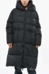 Bacon Hooded Cloud Long Down Jacket With Drawstringed Waist In Black