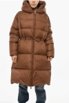Bacon Hooded Cloud Long Down Jacket With Drawstringed Waist In Brown