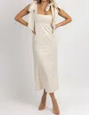 Bacon Lettuce Tomato Ella Linen Bow Strap Midi Dress In Taupe In Beige