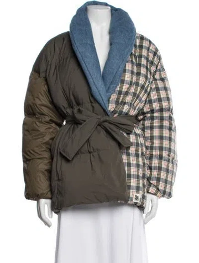 Pre-owned Bacon Plaid Print Down Jacket In Green