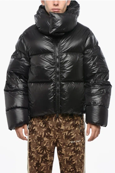 Bacon Zip-up Storm Down Jacket With Collar-shaped Hood In Black