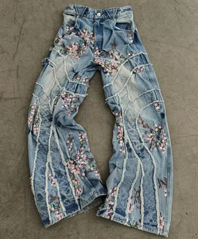 Pre-owned Bad Son X Levis Bad Son - Cherry Blossom Overgrowth Denim Pants In Blue