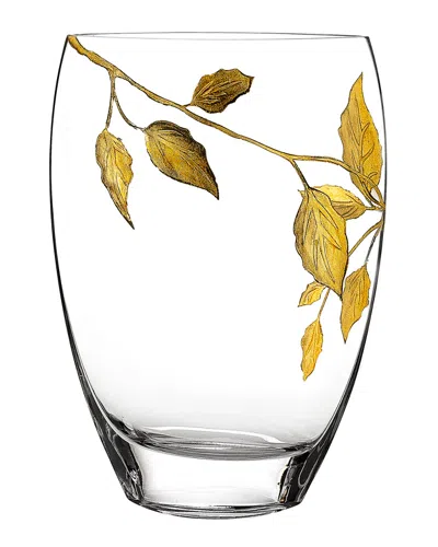 Badash Crystal 12in Hand Decorated Gold Leaves Vase