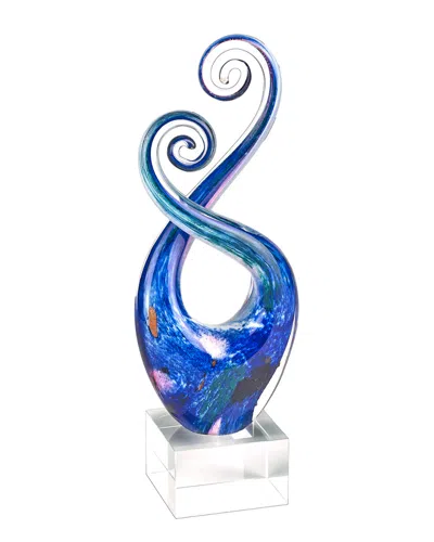 Badash Crystal Monet Murano Style Art Glass Swirl Centerpiece In Blue