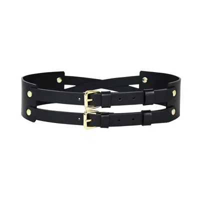 Badass & Goddess Leather Women's Black / Gold Real Leather Belt Minerva - Black With Gold Buckles In Multi