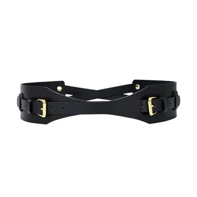 Badass & Goddess Leather Women's Black / Gold Real Leather Belt Venus - Black With Gold Hardware In Multi