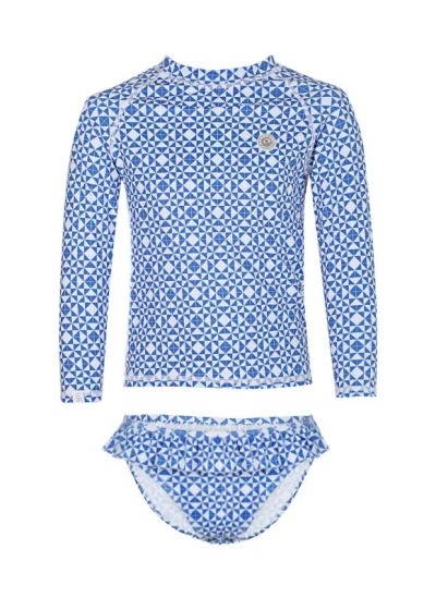 Badawii Girl Swimsuit Set Mediterranean Tiles In Blue