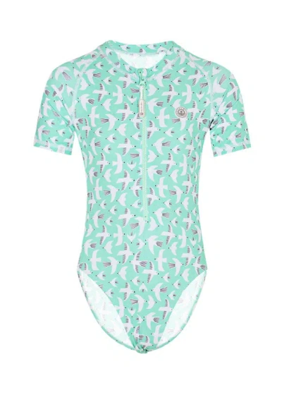 Badawii Girl Swimsuit Short Sleeve Seagull Breeze In Blue