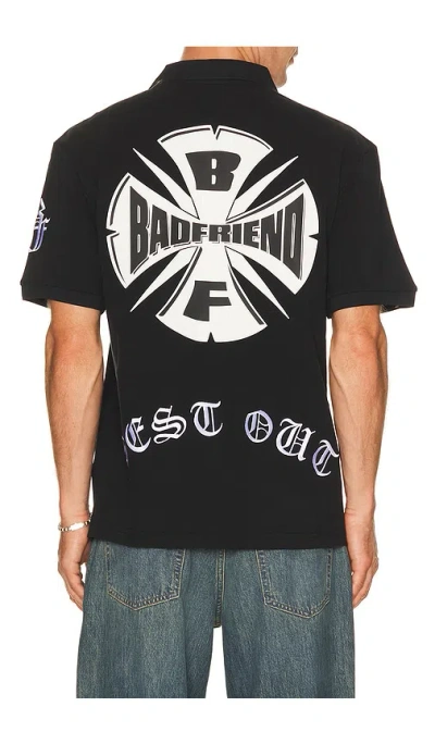 Badfriend Best Out Embroidered Knit Polo In Black