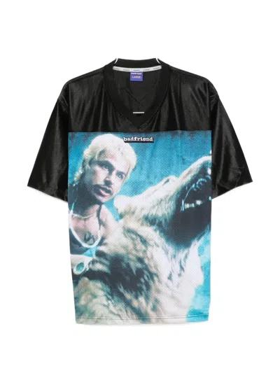 Badfriend Printed V-neck T-shirt In Black