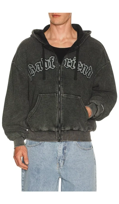Badfriend Waffle Knit Full Zip Hoodie In Black