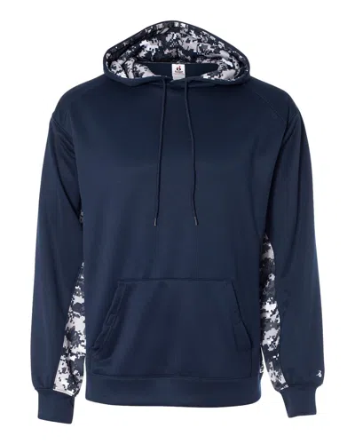Badger Men's Digital Camo Colorblock Performance Fleece Hooded Sweatshirt In Blue