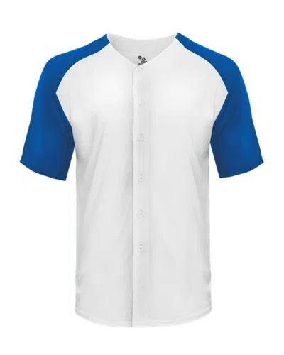 Badger Triblend Full Button T-shirt In White