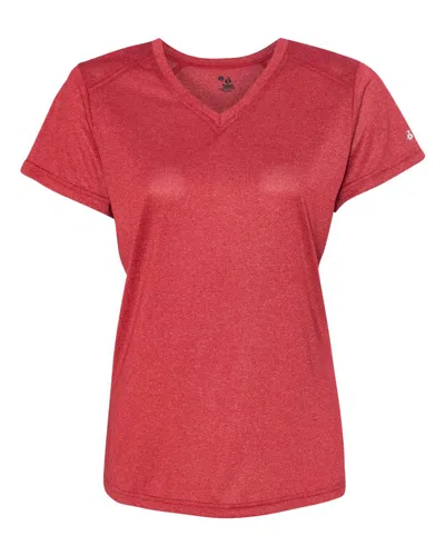 Badger Women's Pro Heather V-neck T-shirt In Red