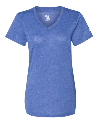 Badger Women's Triblend Performance V-neck Short Sleeve T-shirt In Blue