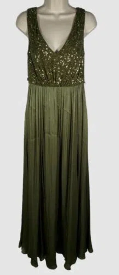 Pre-owned Badgley Mischka $1375  Women's Green Sequin Organza Gown Dress Size 4