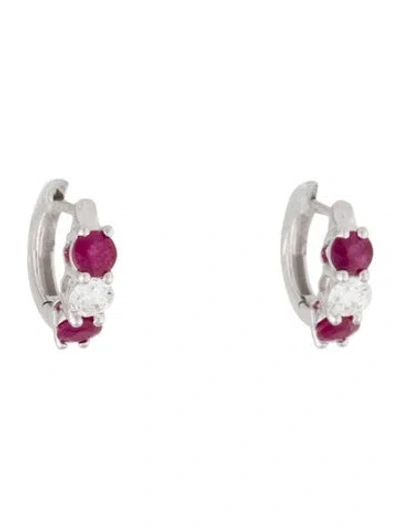 Pre-owned Badgley Mischka 14k 1.10ctw Ruby & Lab-grown Diamond Huggie Earrings In Multi