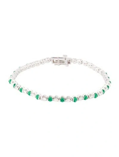 Pre-owned Badgley Mischka 14k 1.43ctw Lab-grown Diamond & Crystal Tennis Bracelet, 7" In Green
