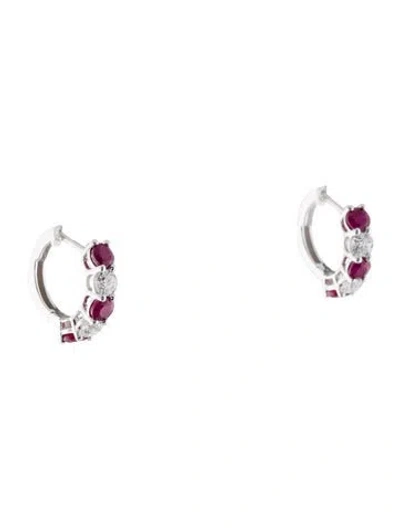 Pre-owned Badgley Mischka 14k 1.84ctw Ruby & Lab-grown Diamond Huggie Earrings In Multi