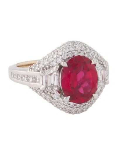Pre-owned Badgley Mischka 14k 2.91ct Synthetic Ruby & Lab-grown Diamond Cocktail Ring In Multi