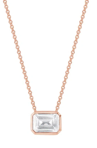Badgley Mischka 14k Gold Emerald Cut Lab-created Diamond Pendant Necklace In Rose Gold
