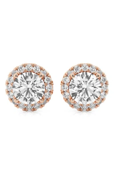 Badgley Mischka 14k Gold Round Cut Lab-created Diamond Halo Stud Earrings In Rose Gold