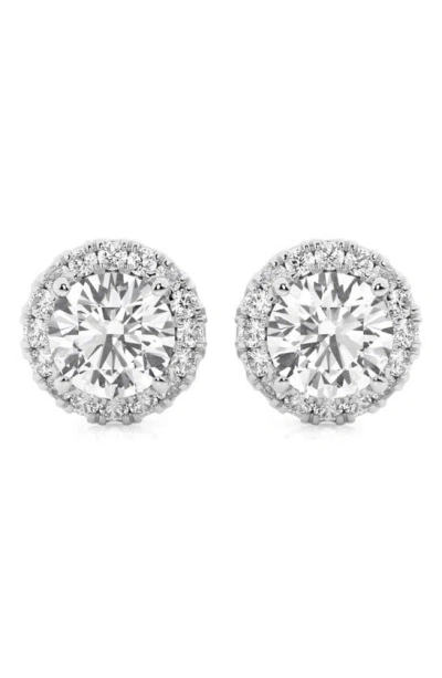 Badgley Mischka 14k Gold Round Cut Lab-created Diamond Halo Stud Earrings In White Gold